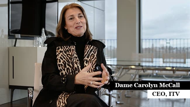 Dame Carolyn McCall, CEO of ITV being interviewed by bevis Productions