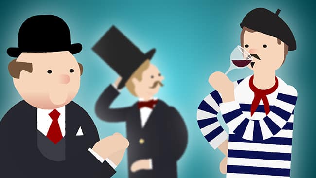A cartoon animation of a bank manager and a shareholder and a frenchman