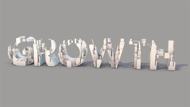 An animation still of the word GROWTH for ISS facility services